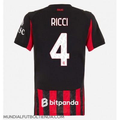 Camiseta AC Milan Samuele Ricci #4 Primera Equipación Replica 2025-26 para mujer mangas cortas Camiseta AC Milan Samuele Ricci #4 Primera Equipación Replica 2025-26 para mujer mangas cortas
